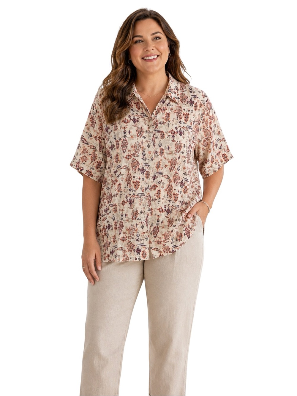 Coldwater Creek Southwest Print Linen Top